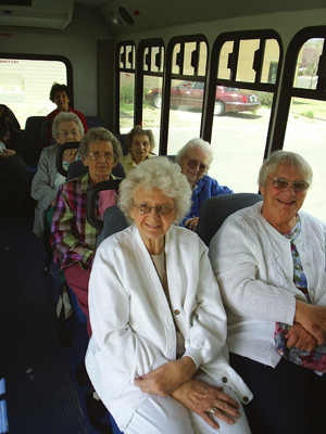 happy passengers on bus