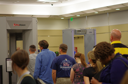 security line for boarding a plane